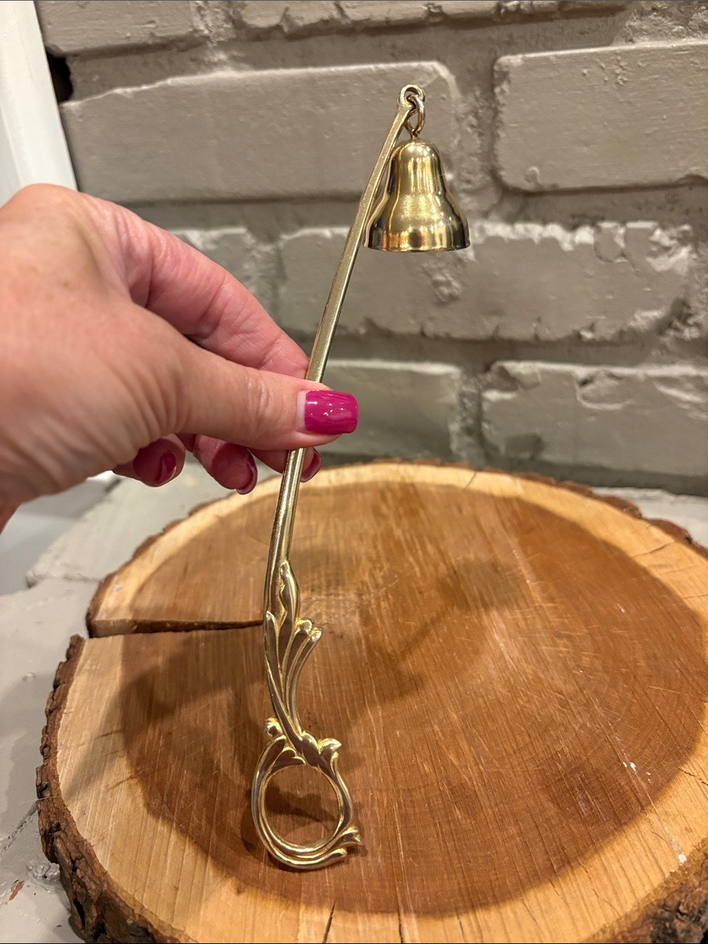Brass Candle Snuffer w/ Ornate Ring-and-Scroll Design Handle